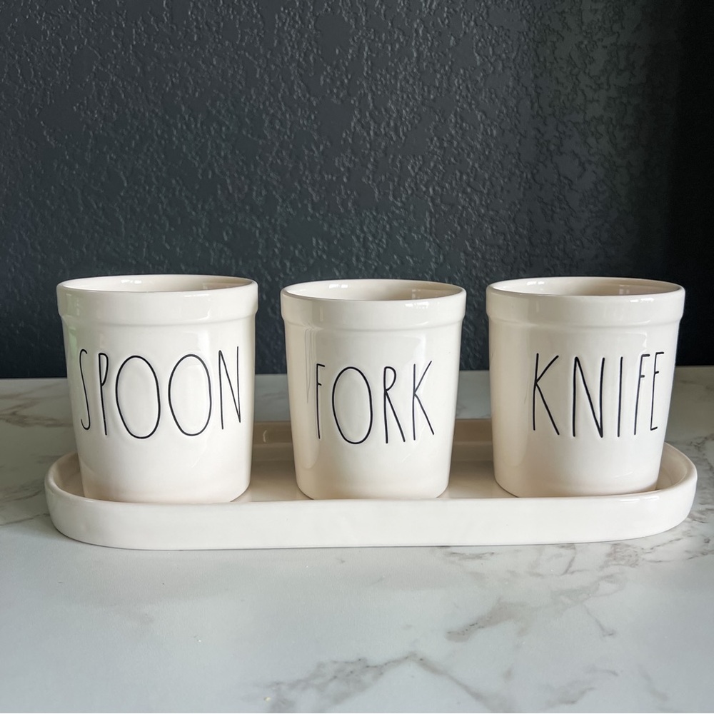 Rae Dunn Artisan Collection by Magenta - Spoon Fork Knife Holder with Tray 2017